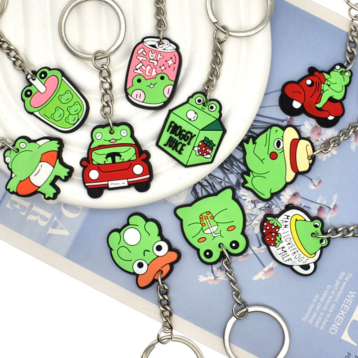 1PCS PVC Cute Frong Keychain Cartoon Frog Key Rings Cartoon Frog Key Holders Fit Adult Car Keys Gift Trinkets
