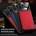 Aifon 14 ProMax Case Leather Texture Plexiglass Back Cover For Iphone14 Iphone 14 Pro Max Soft Silicone Bumper Shockproof Coque. 