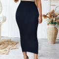 Lady Winter Skirt Solid Color Mid-calf Length Sheath Skirt. 