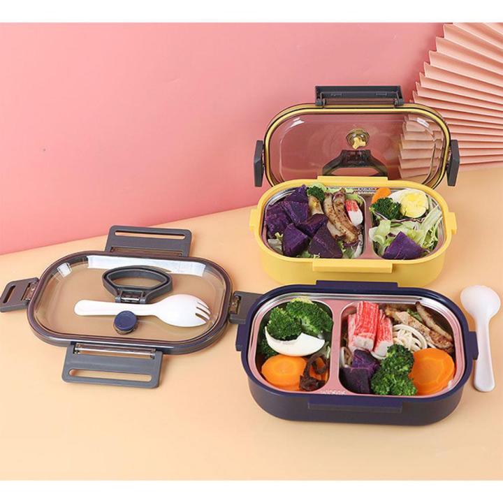Fashion Daily use high quality 2 compartment lunch box tiffin box lunch leakproof stainless steel kids lunch box with transparent lid