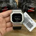 Casio G Shock Mens Black Rectangle Digital Silver Case Black Multi-Function Dial Black Resin Band Watch-GM-5600-1DR. 