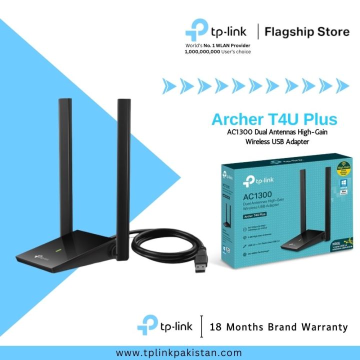 TP-Link Wi-Fi Adapter Archer T4U Plus AC1300 Dual Band High-Gain Wireless USB Adapter - 18 Months Brand Warranty
