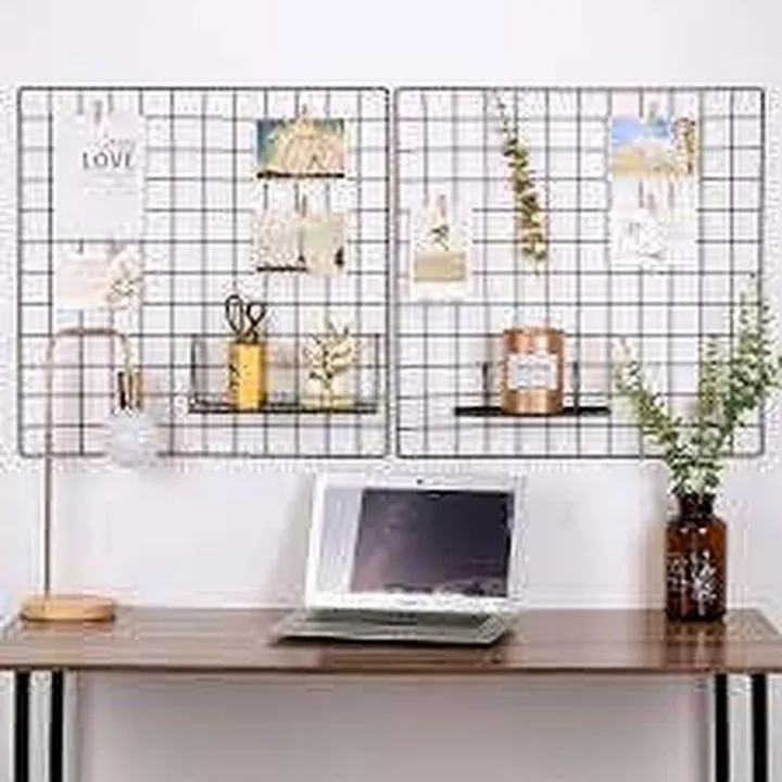DIY Metal Grid Photo Wall,Multifunction Wall Mounted Ins Mesh Display Panel,Wall Art Display Organizer,Memo Board, with Hook