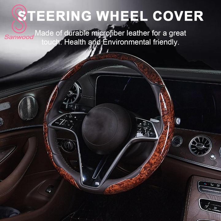 Better Steering Wheel Grip Stylish Wood Grain Steering Wheel Cover Anti-slip Odorless Heat-resistant Universal Fit for Cars Get Yours
