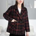 bellylady Women Short Pea Coat Retro Trendy Plaid Suit Collar Coat Elegant Slim Fit Single-breasted Warm Jacket. 