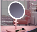 LED Makeup Mirror Desktop Rotating Mirror Round Shape Cosmetic Mirrors Adjustable Touch Dimmer Vanity Mirror- White/Pink. 