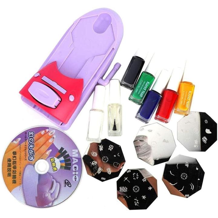 FREE 6 Nail Polish Nail Art Printer Machine Manicure Stamp Plate Drawing Printing Enamel Kit for Nail Design Saloon