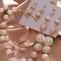 Fashion Gold Hoop Earrings Set Women Pearl Hoop Earrings Oversize Metal Circle Punk Earring Fashion Jewelry. 