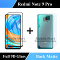 Xiaomi Redmi Note 9 Pro Full Black 9D Tempered Glass Edge to Edge Full Glue Screen Protector + Back Matte Protector Soft Skin Sheet Soft Film Protector For Redmi Note 9 Pro. 