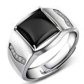 925 sterling silver ring men black zircon adjustable wedding ring fashion jewellery/Perhiasan fesyen cincin zirkon hitam lelaki. 