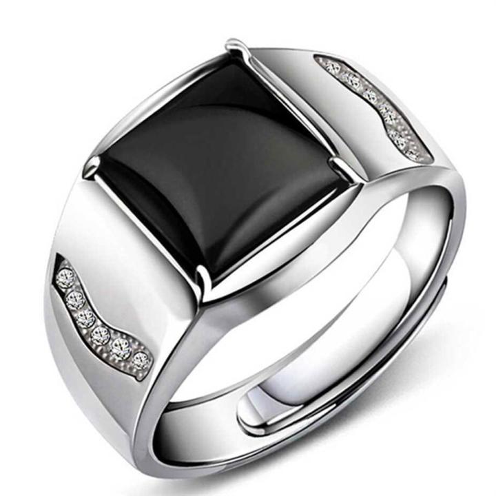925 sterling silver ring men black zircon adjustable wedding ring fashion jewellery/Perhiasan fesyen cincin zirkon hitam lelaki