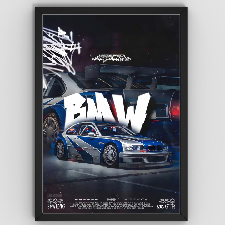 BMW M3 GTR Poster Wall Art With Frame | Need For Speed Most Wanted Edition | Gaming Room & Home Décor | Craftoria Exclusive