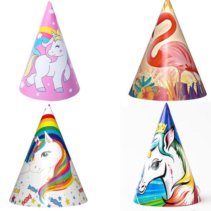 12pcs/lot Rainbow Unicorn Party Paper Caps unicorn Hats For Kids Happy Birthday Party Supplies kids favors