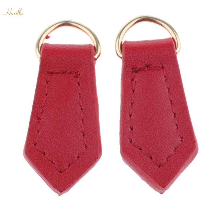 2x Real Leather Zipper Pull Tabs Tags Replacement