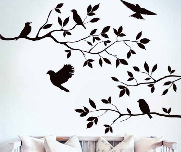 Tree with Birds Corner Wall Art Stickers for Living, Kids Bedroom ( 24 X 30 Inches)