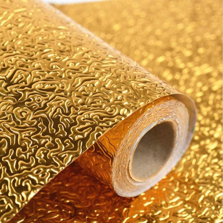 Golden Kitchen Wallpaper Self Adhesive Kitchen Aluminum Foil Stickers Oil Proof Waterproof Drawer Sticker