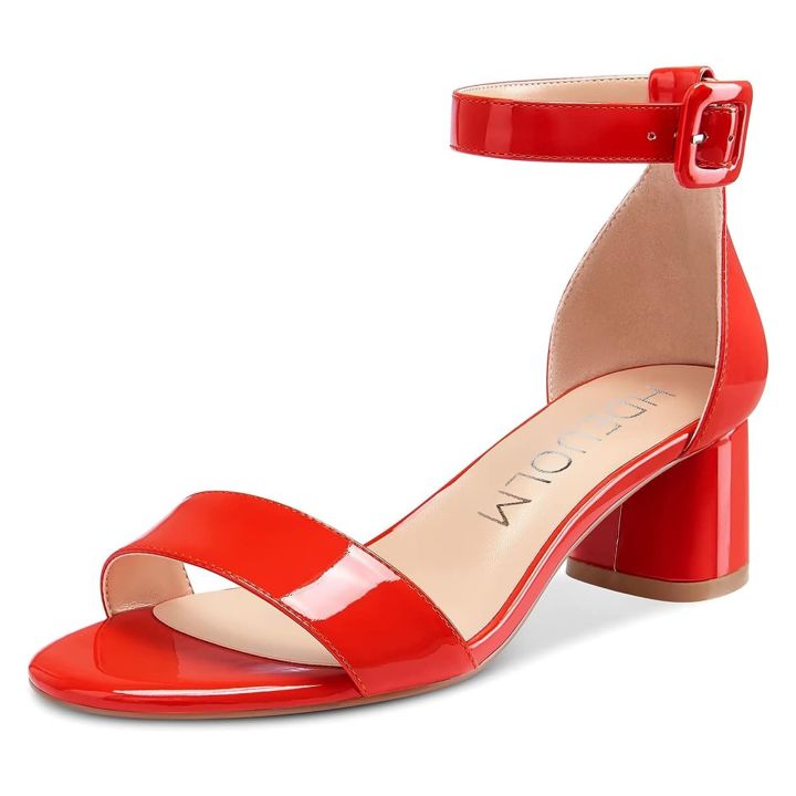 Women Fashion Mid-Block Heels Red Sandal Stylish & Comfortable