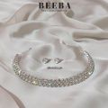 Crystals Chokar Set with Stud Earrings - Double Layered Choker Necklace - Beeba. 