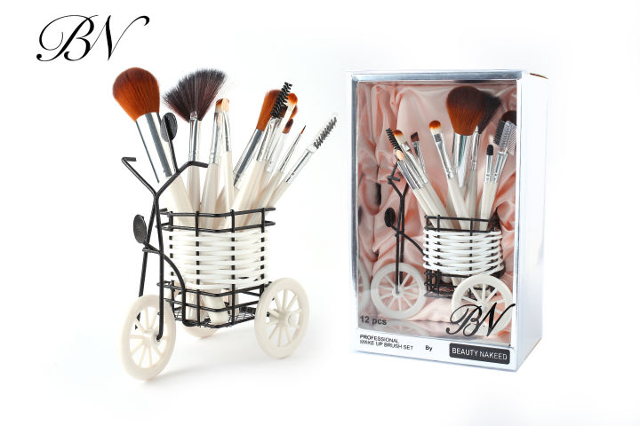 BN Beauty Nakeed 12pcs Makeup Brush Set with Bicycle Best Gift Packaging, Girl’s Brushes Set For Makeup Professional Brushes Set