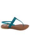 Turquoise Faux Leather Braided T-Strap Sandals. 