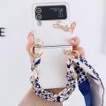 HOCE Fashion Phone Case For Samsung Galaxy Z Flip 4 Flip 3 With Hand Holder Silk Chain Cases For Z Flip4 Flip3 Lovely Spring Color Cover. 