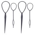 4 Pcs Topsy Tail Hair Styler Hair Style Hair Twister Snare Loop Black. 