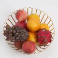 Techmanistan Metal Wire Fruit Basket Holder for Kitchen Countertop, Gold Modern Storage Centerpiece with Wood Stand. 