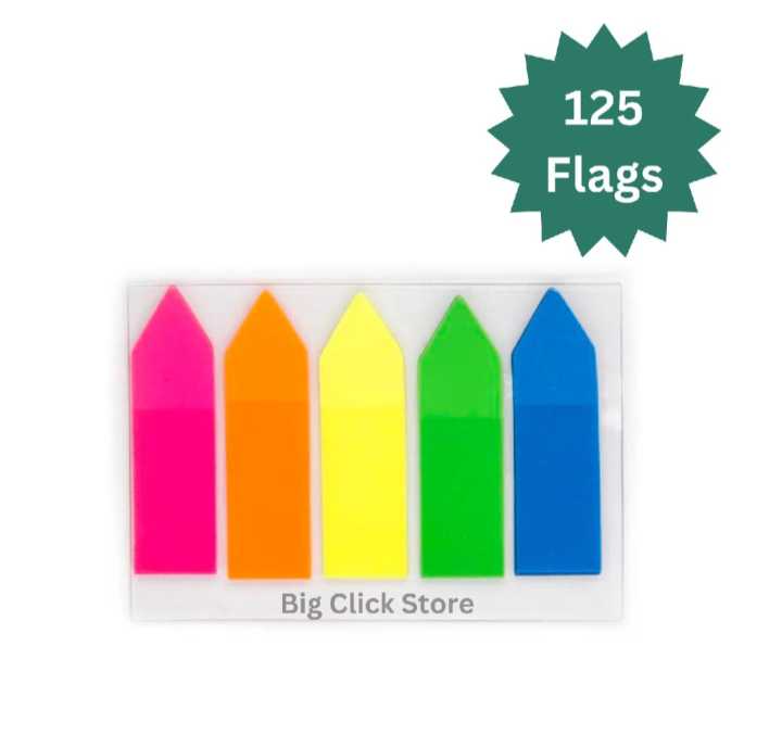 Arrow Tags Sticky Flags Translucent - Multicolour 125 Flags - Neon Bright Colored Sticky Page Maker For Documents & Notebooks