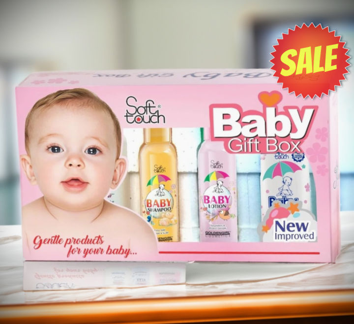 Soft Touch Baby Gift Box Mini 4 in 1 - New Born Baby Care Kit Gift Pack of 4 - Babay Care Accessories - Baby Shampoo Soap Oil Lotion Kit 120 ML - AaoBaba