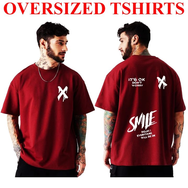 Smile Don't Worry Over Sized Dropped Shoulder T Shirt Summer Casual Wear Collection Top For Men