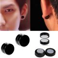 Pair of 2 - Black Magnetic Round Earring For Boys - Black. 