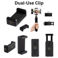 Universal Fixed Mobile Phone Clip Holder with 1/4” Screw Mount – Tripod, Selfie Stick & Ring Light Compatible Bracket. 