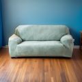 Plush Velvet Sofa Cover - Texture Sea Green - 3+1+1 Seater Set - Plush Velvet Sofa Cover - Premium Sofa Protector - Luxurious Velvet Couch Cover - High-Quality Sofa Slipcover - Soft Velvet Furniture Cover - Voius London. 