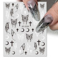 TAHANgTA Hot Selling  Silver Metal Butterfly 3D Nail Sticker Black White Butterflies Star Adhesive Slider Wraps Manicure Gel Polish Decals. 