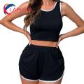 Women Polyester Suit Stylish 2-piece Women's Suit Trendy Color Matching Vest Shorts Set Breathable Comfortable Breathable Women Suit. 
