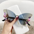 Frameless Crystal Butterfly Sunglasses Vintage Brand Shades for Women Rimless Sun Glasses Bling Diamond Eyewear. 