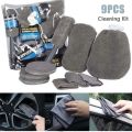 9 Pack Microfiber Car Cleaning Kit Towel Detailing Car Wheel Brush Waxing Sponge. 