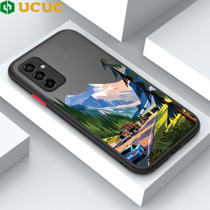 UCUC for Samsung Galaxy F23 M23 5G Back Cover Forest Scenery Frosted Transparent Hard Phone Case Shockproof Full Cover Camera Protect Case
