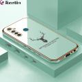 Jizetin (Free Lanyard) for Realme 5 Pro Back Cover Antlers Luxury 6D Plating Case Side Pattern Soft Silicone Square Phone Cases. 