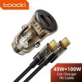 Toocki Transparent 2 Port 45W Fast Car Charger with USB C to USB C PD 100W Cable for Smartphones Tablets Laptops. 