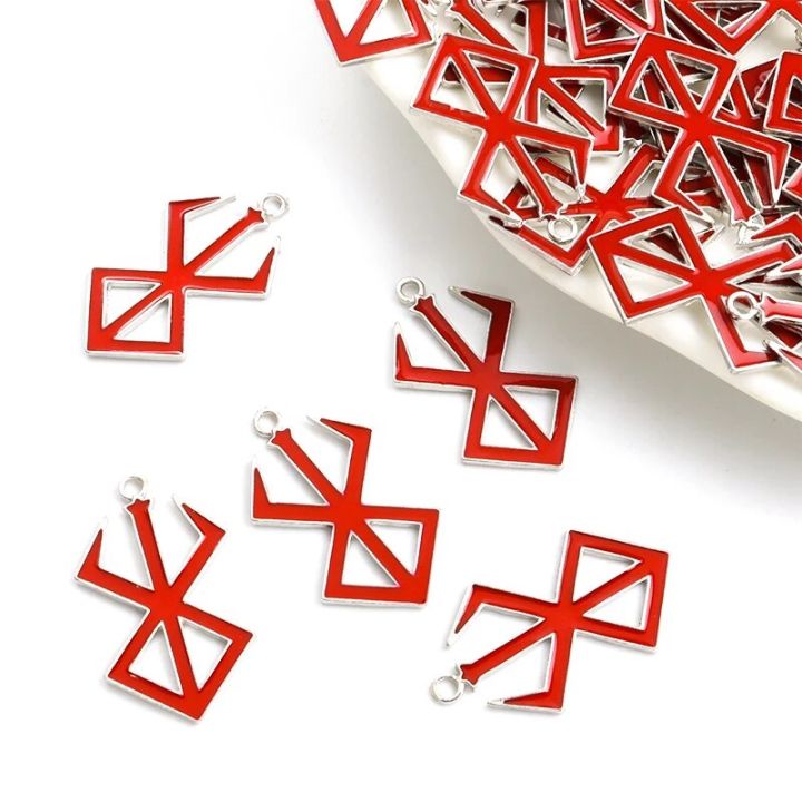 Hot Anime BERSERK Red Guts Logo Enamel Charms 10pcs DIY Viking Necklace Earrings Keychain Drip Oil Alloy Openwork Pendants