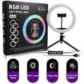 MJ26  RGB LED Ring Light  26cm 10-inch multicolor off white light with Phone Clip wall Phone Video Beauty Fill Light - TikTok Light - Musically Light. 