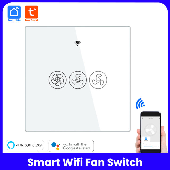 Tuya Smart WiFi Ceiling Fan Switch RF Supported – Smart Life Wireless Remote Control Wall Switch for Ceiling Fans, Voice Control via Alexa & Google Assistant, Adjustable Fan Speed