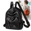 Black Women's Backpack High Quality Soft Pu Leather Backpacks Solid Color School Bags for Teenage Girl Knapsack Travel Backpack. 