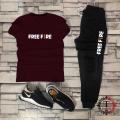 Free Fire Printed Tracksuit For Mens & Boys - Fabric T Shirt For Mens & Trouser For Mens maroon. 