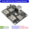 6–32V to Dual USB QC2.0 / QC3.0 24W Fast Charging Module, High-Efficiency DC-DC Step-Down Converter for Car, Solar, and DIY Power Solutions by Electrica. 