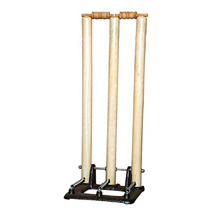 Wooden%20Cricket%20Wickets%20with%20Bails%20and%20Spring%20Base%20Stand%20For%20Hardball%20Cricket.%20-%20Image%203