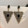 【New Innovation】Retro Black Sparkling Diamond Earrings in Trendy Hip-Hop Personality Vintage Style Triangle Earrings quality]. 