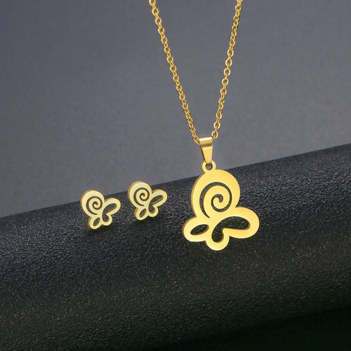 Fashion%20Jewelry%20Gold%20Plated%20Stainless%20Steel%20Necklace%20And%20Earrings%20Jewelry%20Set%20For%20Women%20-%20Image%202