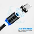 Magnetic Cable 3 in 1 Fast Charging Cable-Micro USB Charger-Iphone Charger - Type C Charger - Type C Connectore Pins Fast Charger For All Mobiles - Magnetic Charging Cable Micro USB Type C & iOS - 3A Fast Charging-360 Degree LED Indication-multi colours. 